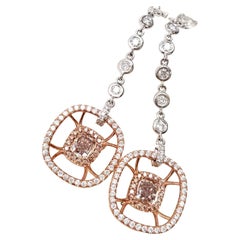 Scarselli GIA Boucles d'oreilles pendantes en or rose 18k avec diamant rose clair 4.66 TCW