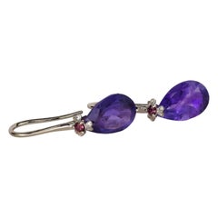 14k White Gold Earrings with Pear Amethyst and Pink Sapphire