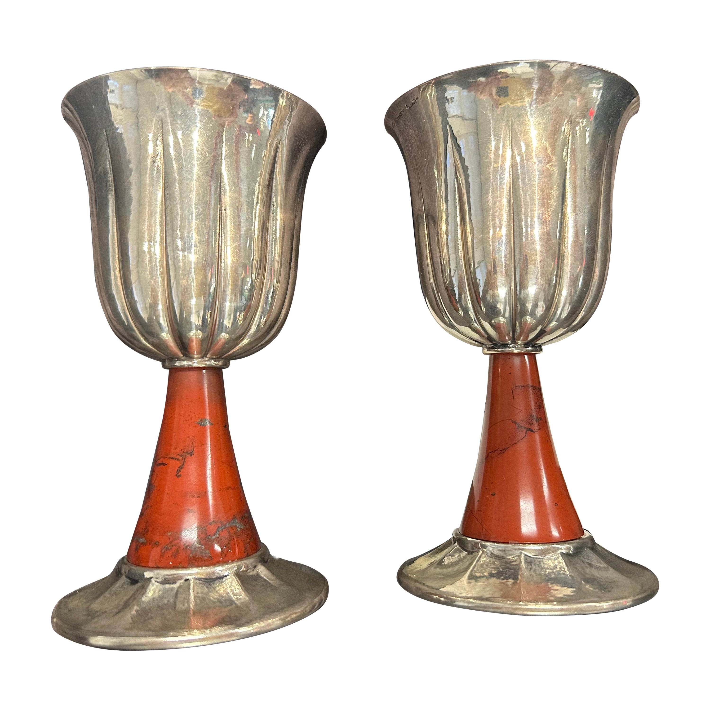 Gianmaria Buccellati Jasper Sterling Silver Chalices For Sale