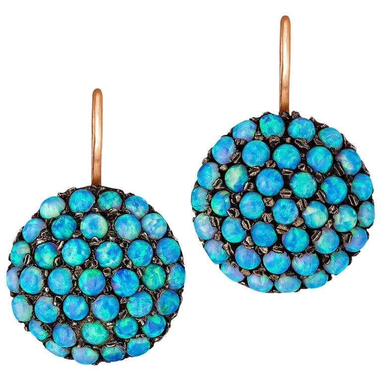 Victorian Opal Gold Drop Earrings For Sale