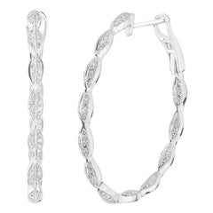 Luxle 0.58ct T.W Round Diamond Leaf Hoop Earrings in 14k White Gold