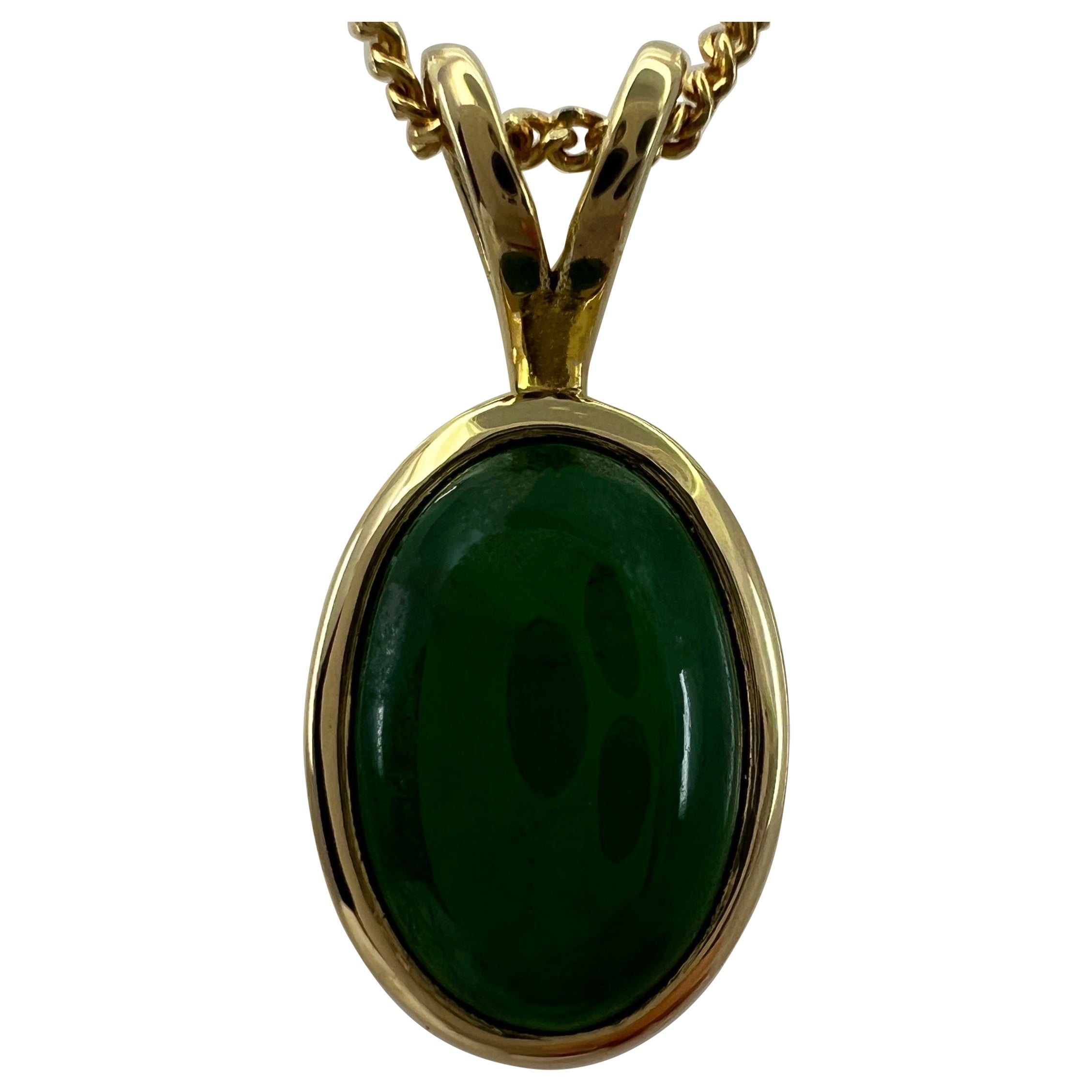 2.08ct GIA Certified Untreated Jadeite Jade A Grade 18k Yellow Gold Oval Pendant For Sale