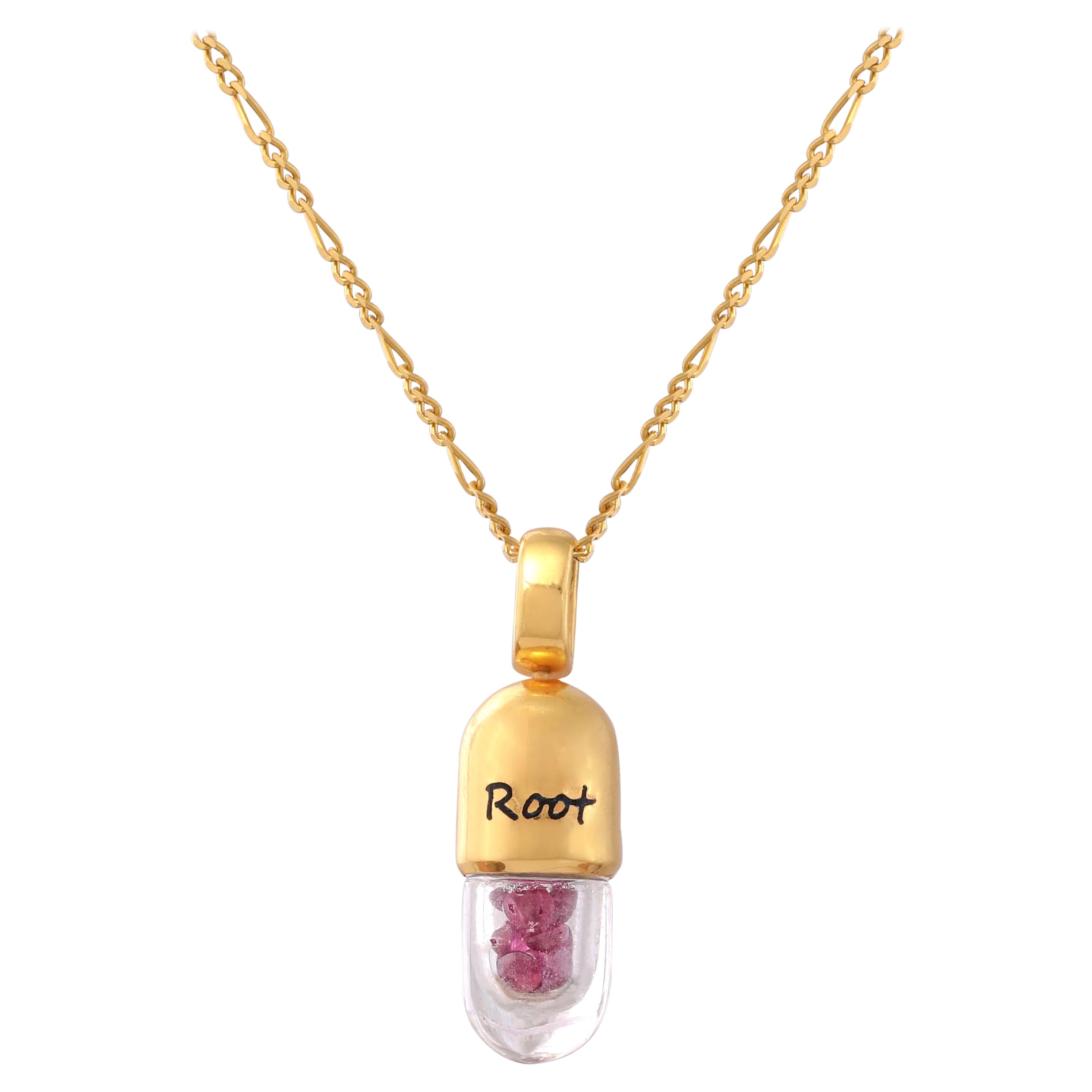 Tichu Ruby Root Chakra Pendant & Chain in Sterling Silver & Crystal(Gold))  For Sale