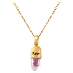 Tichu Ruby Root Chakra Pendant & Chain in Sterling Silver & Crystal(Gold)) 