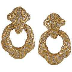 1980s Marina B Diamond Gold "Onda" Doorknocker Earrings