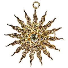 Broche colgante de oro de 18 quilates con diamantes talla europea antigua cometa Halley de 3,16 quilates 