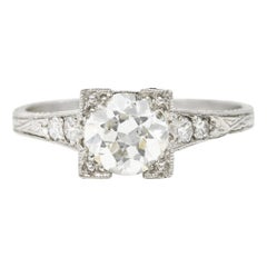 Antique Early Art Deco Old European Cut 1.09 Diamond Platinum Heart Engagement Ring
