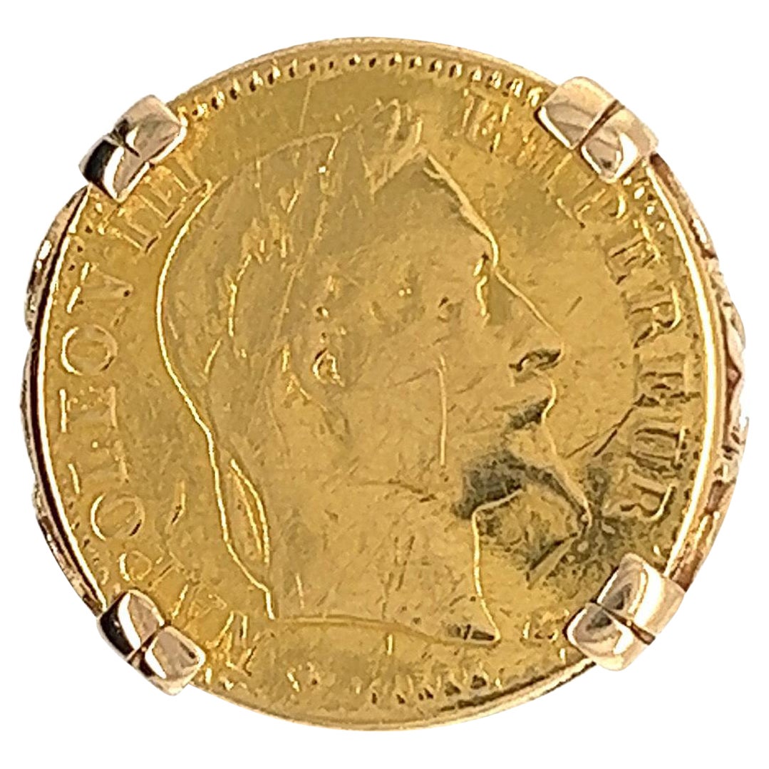 Ring Napoleon III Coin Yellow Gold Solid 18 Karat For Sale