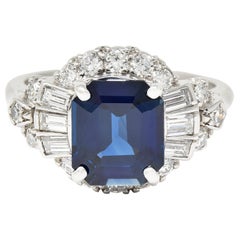 Granat Bros. 1950s 3.70 Carats No-Heat Sapphire Diamond Platinum Vintage Ring