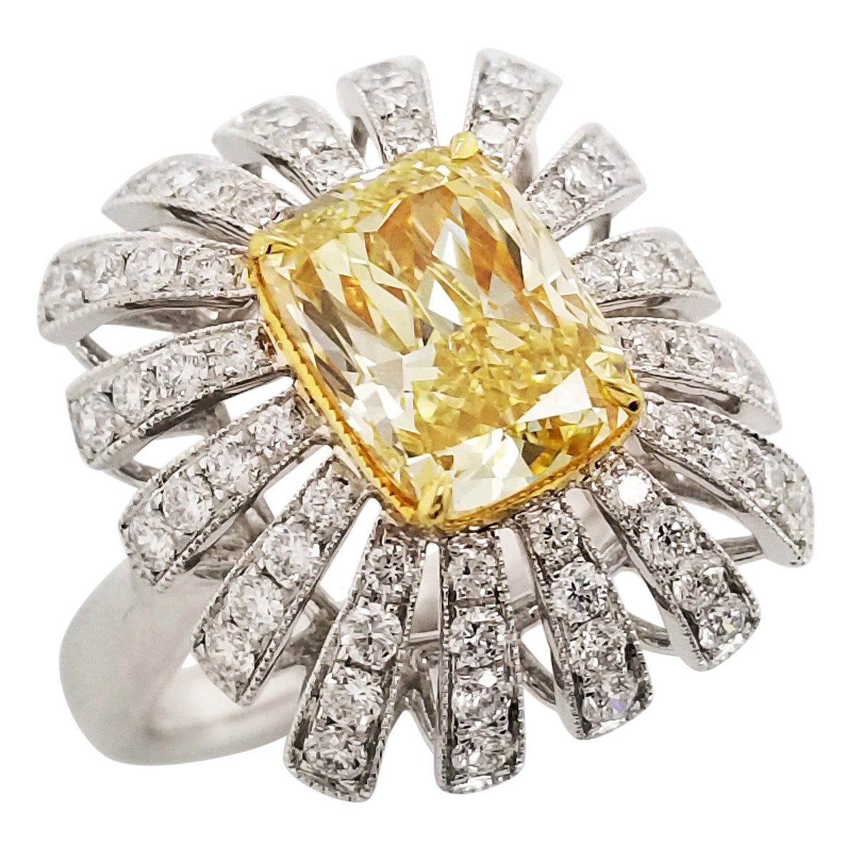 Scarselli 2.34 Carat Fancy Intense Yellow Cushion Diamond GIA Engagement Ring 