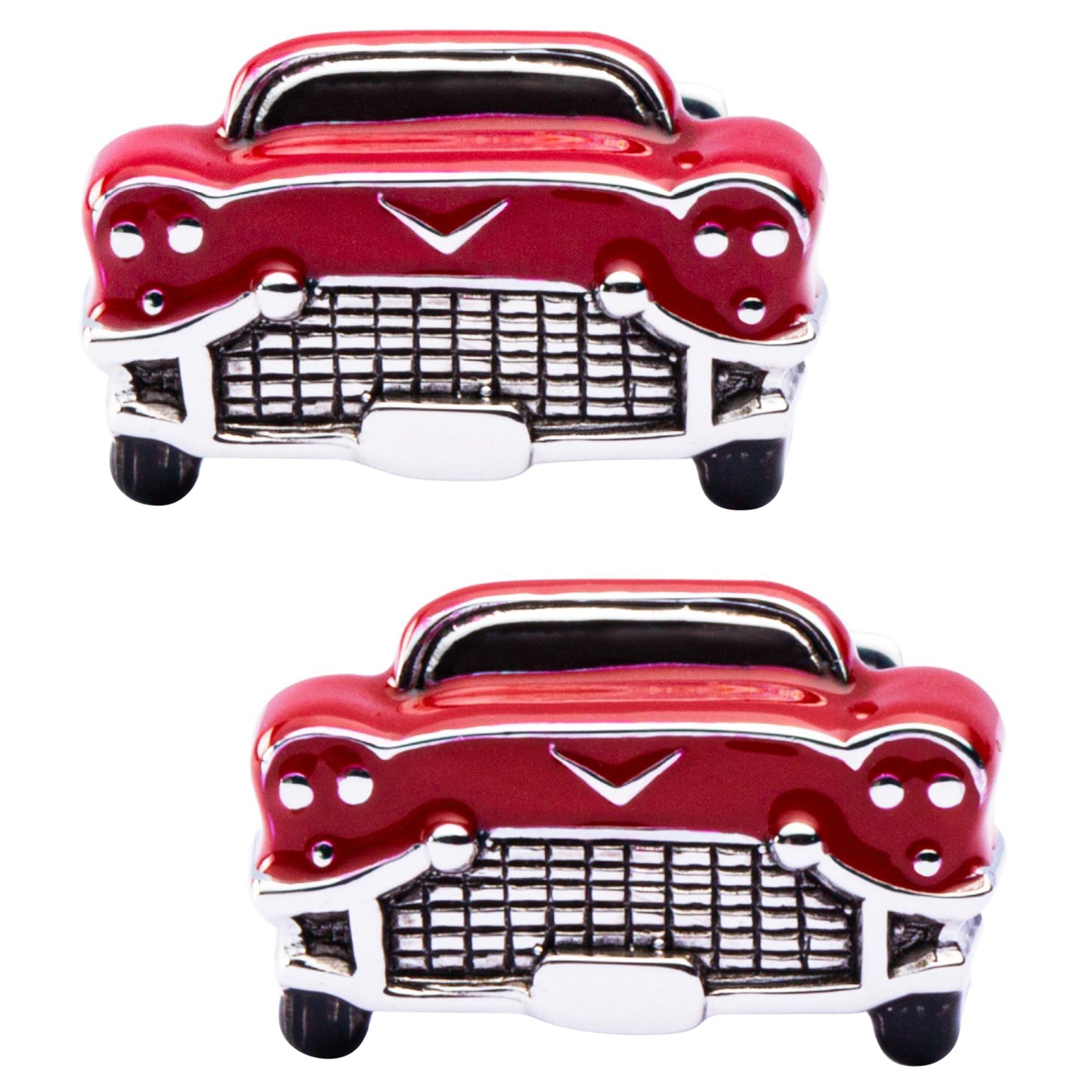 Alex Jona Sterling Silver Red Enameled Classic Car Cufflinks For Sale