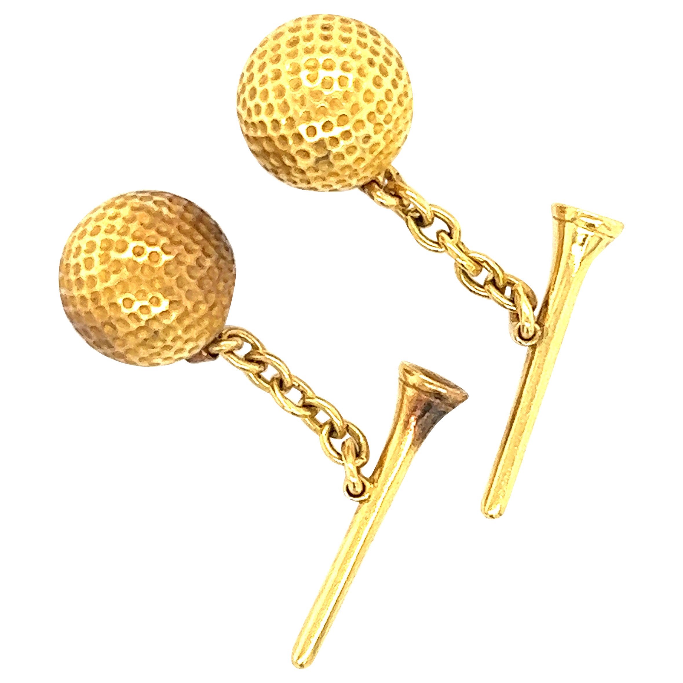 Boutons de manchette Retro French Golf Ball & Tee Or jaune 18k