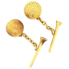 Retro French Golf Ball & Tee Cufflinks 18k Yellow Gold
