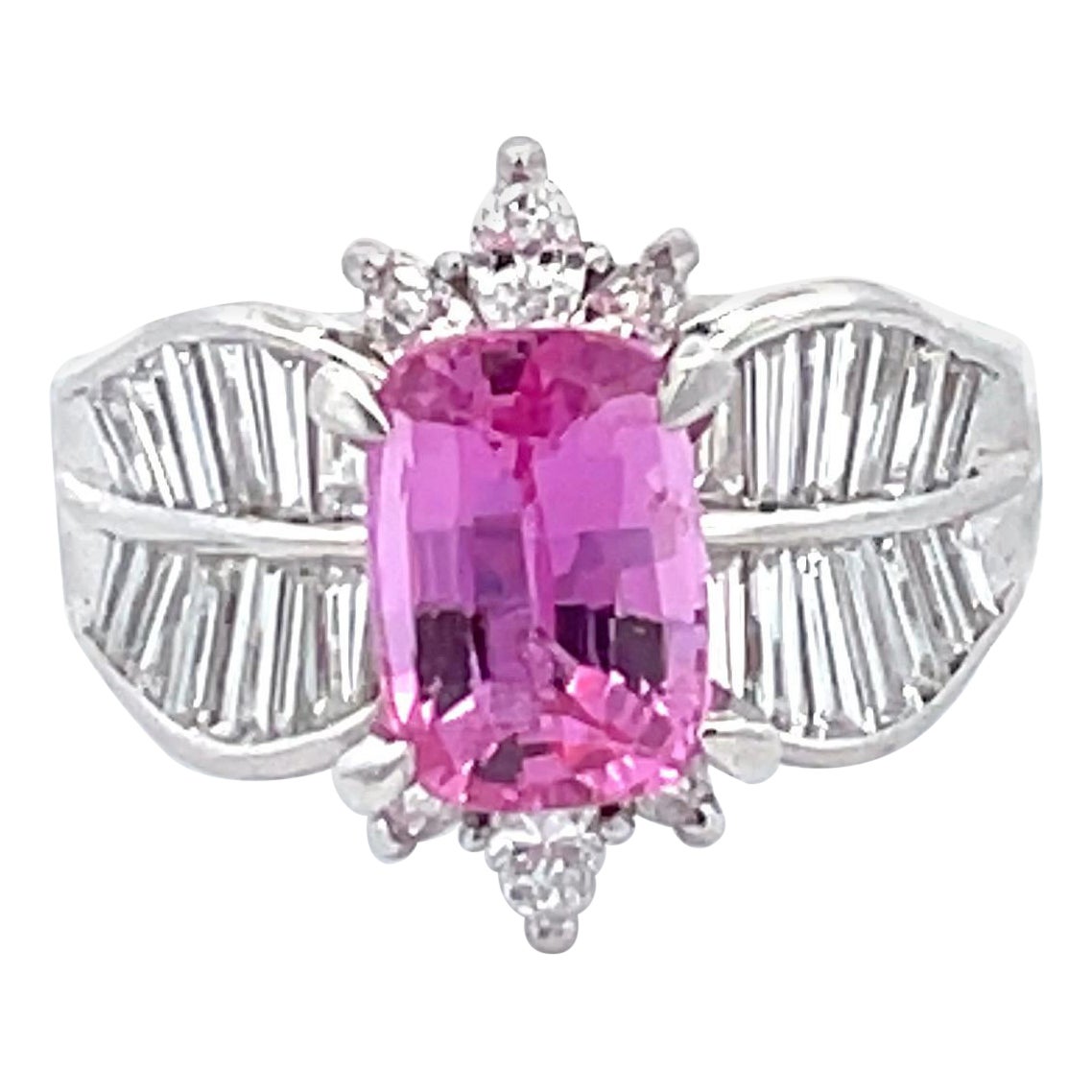 Vintage Pink Sapphire Cushion Diamond Ring 4.93 Carats 18 Karat White Gold
