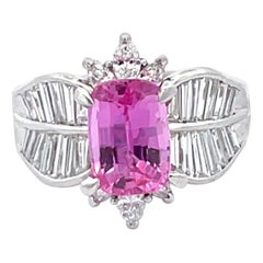 Vintage Pink Sapphire Cushion Diamond Ring 4.93 Carats 18 Karat White Gold