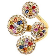 2.00 Carat Multi Color Sapphire Diamond Yellow Gold Cocktail Ring