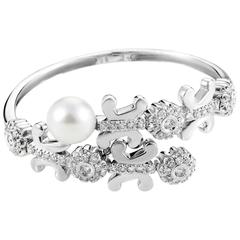 Korloff Pearl Diamond Gold Bangle Bracelet