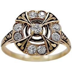 Art Deco .60 Carats Enamel Diamonds Gold Engagement Ring 7