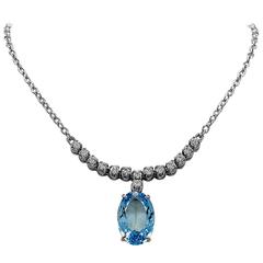 6.25 Carat Aquamarine Diamond Gold Necklace