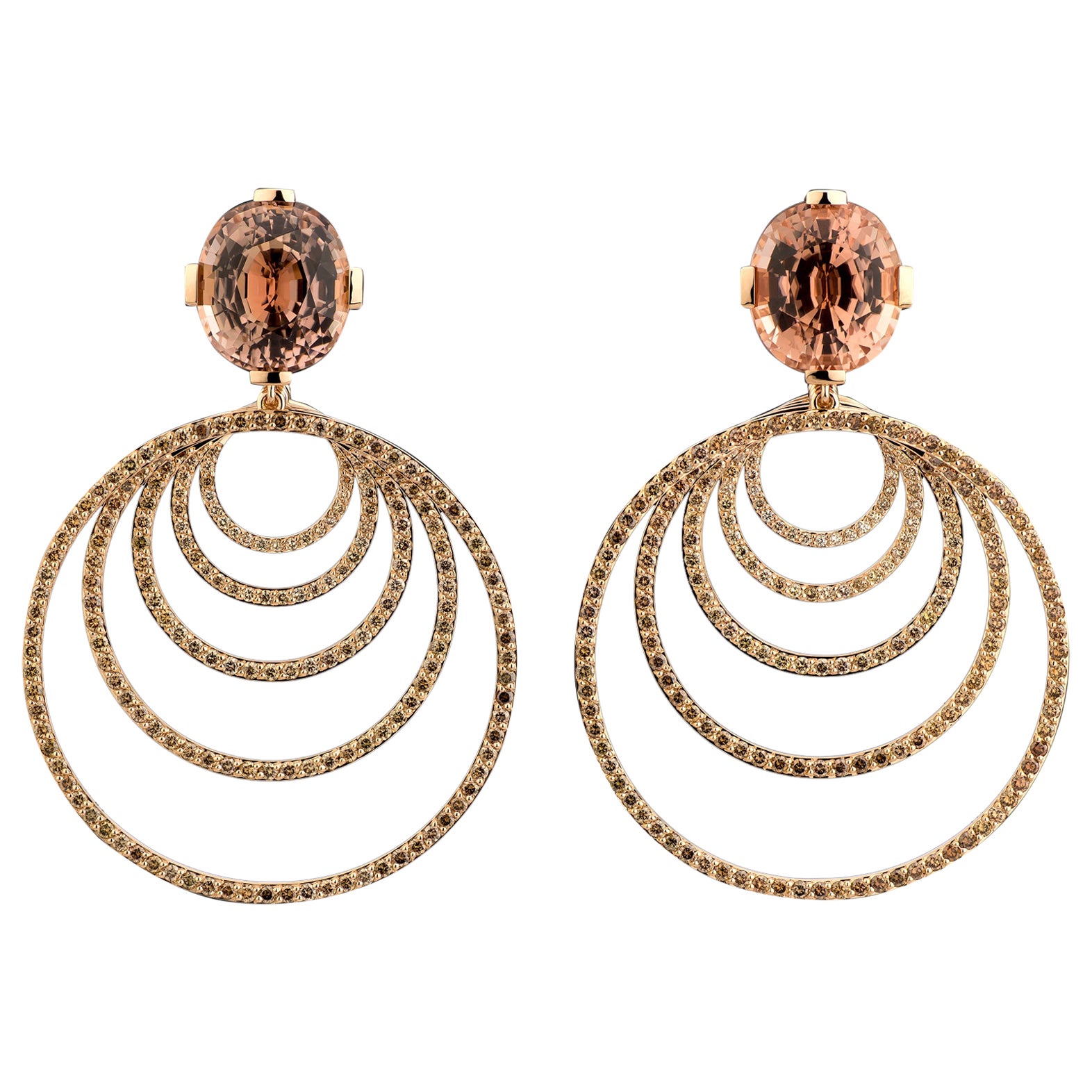 Festive tourmaline earrings 22.32 carat, 18k rose gold, 406 diamonds For Sale
