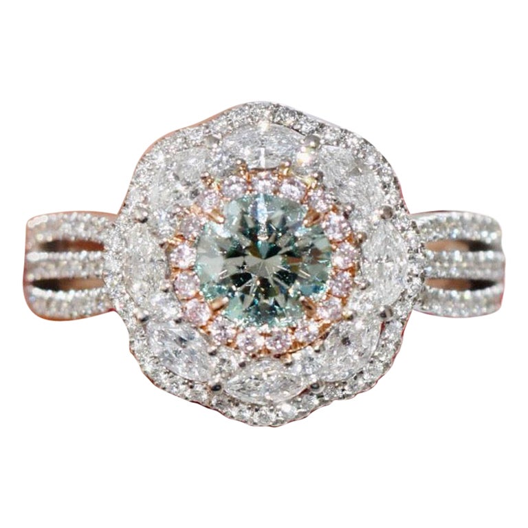 GIA Certified 0.50 Carat Light Green Diamond Ring For Sale