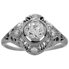 Lamberts Art Deco .74 Carats Diamonds Platinum Engagement Ring 5