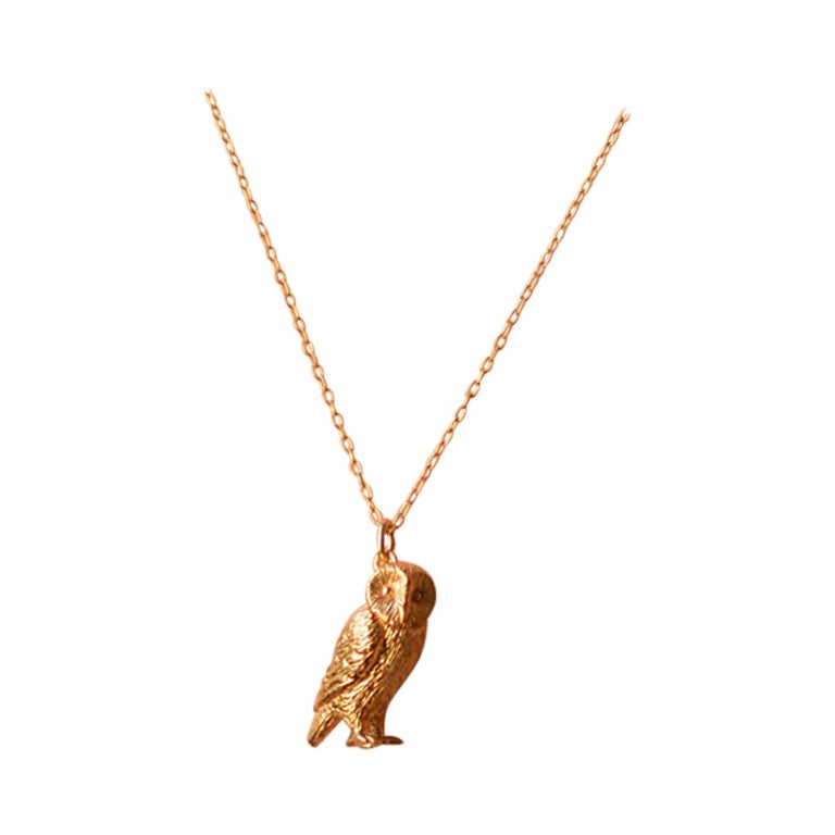 Solid 18 Carat Gold Barn Owl Pendant by Lucy Stopes-Roe For Sale