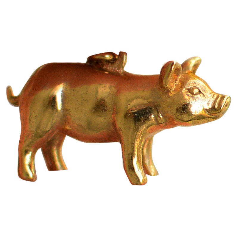 Solid 18 Carat Gold Piglet Pendant by Lucy Stopes-Roe For Sale