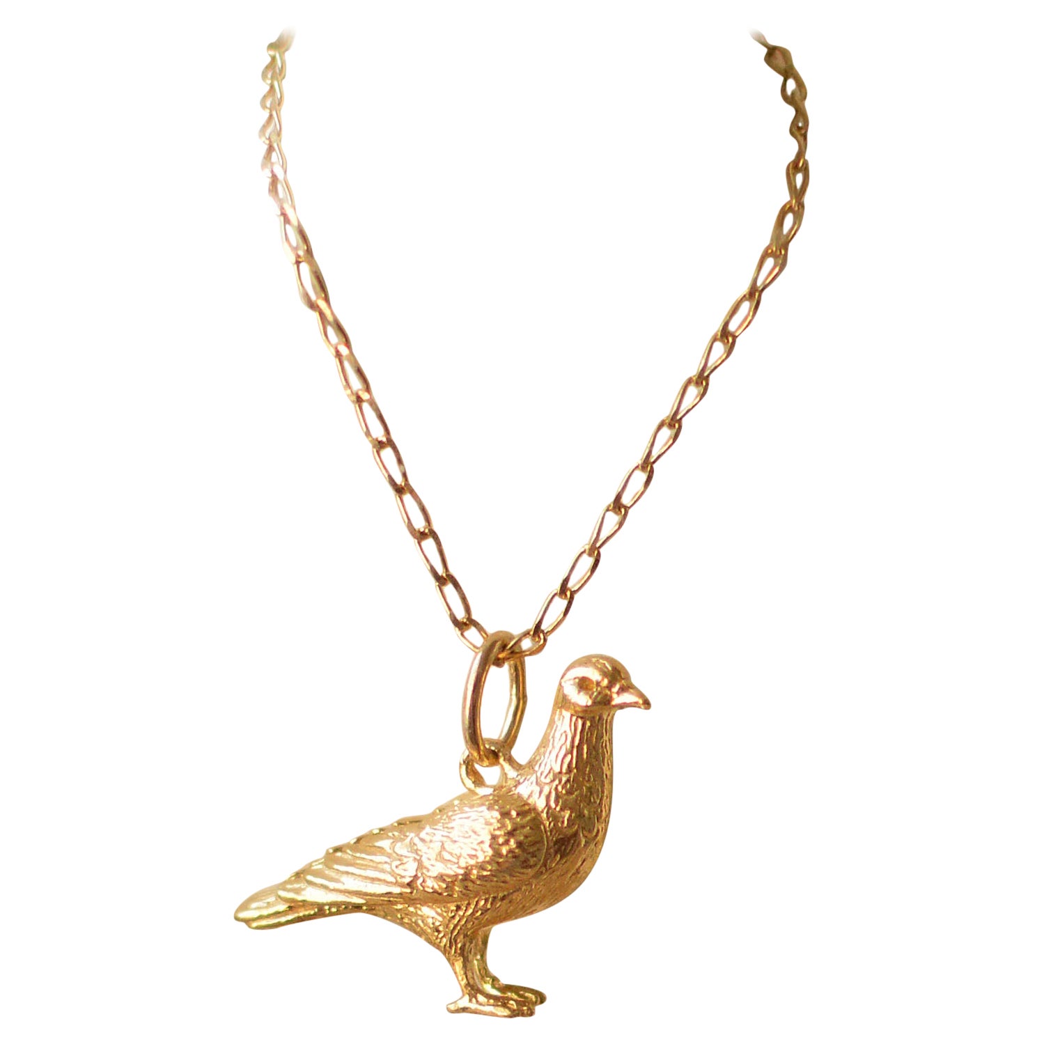 Solid 18 Carat Gold Pigeon Pendant by Lucy Stopes-Roe For Sale