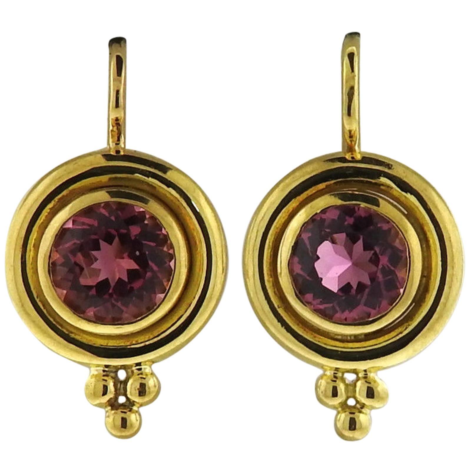 Temple St. Clair Pink Tourmaline Gold Earrings