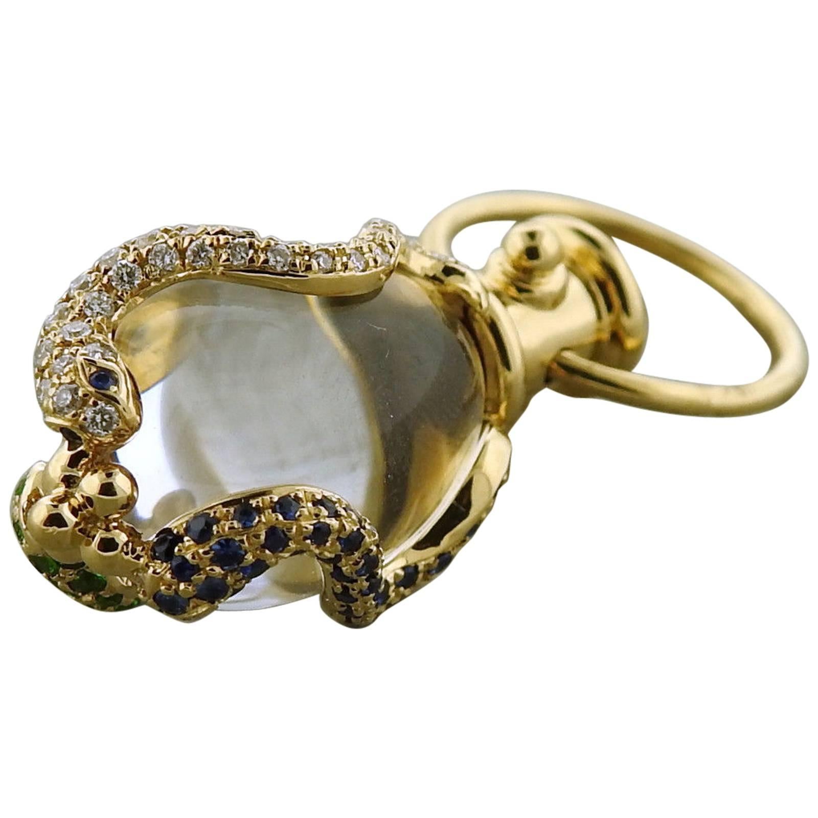 Temple St.Clair Tsavorite Sapphire Diamond Gold Serpent Amulet Pendant