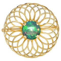 Black Opal 14k Gold Ring, Multicolor Opal Ring