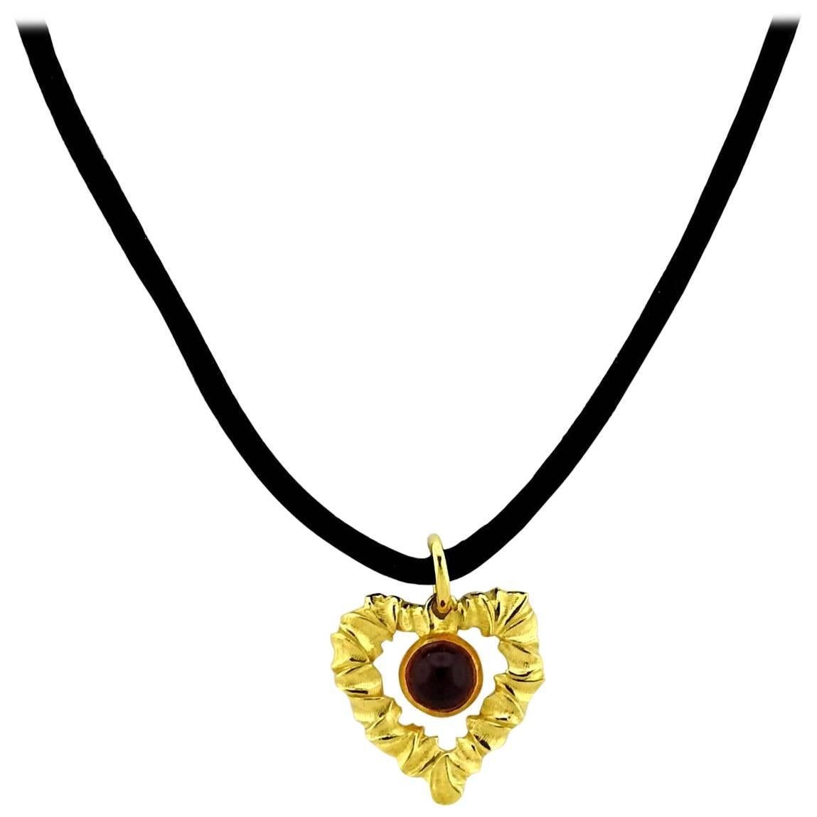 Buccellati Gold Rubellite Heart Pendant Cord Necklace