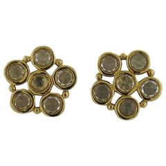 Temple St. Clair Rose Cut White Sapphire Gold Flower Earrings 1
