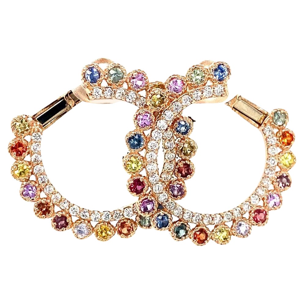 3.44 Carat Multi-Color Sapphire Diamond Rose Gold Earrings