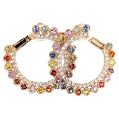 3.44 Carat Multi-Color Sapphire Diamond Rose Gold Earrings