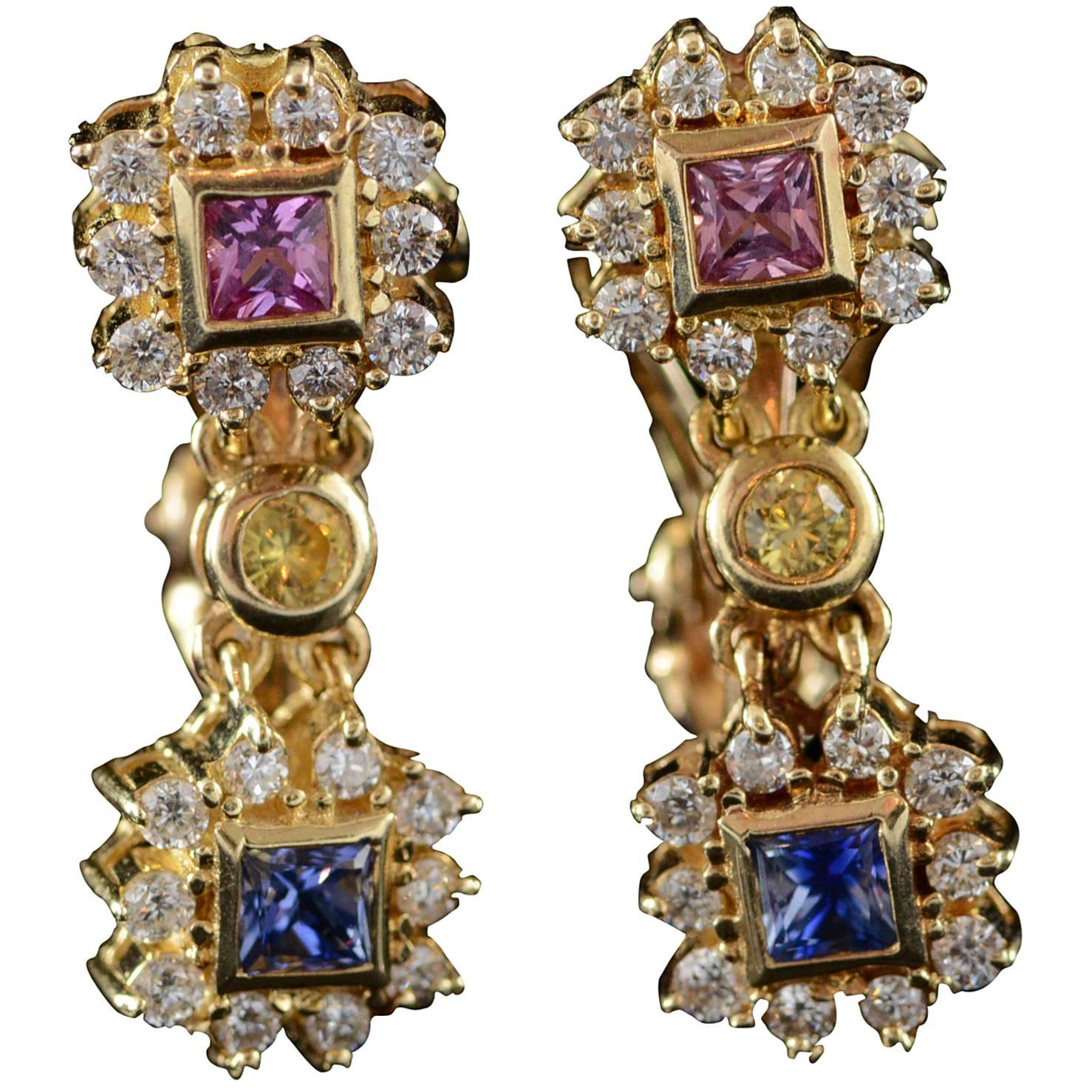 Sapphire Diamond Gold French Clip Earrings