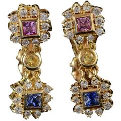 Sapphire Diamond Gold French Clip Earrings