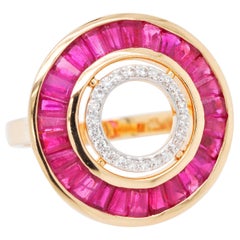 18 Karat Gold Custom Cut Burma Ruby Baguette Diamond Art Deco Style Ring