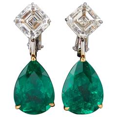 Stunning Colombian Emerald Diamond Gold Platinum Earrings 12