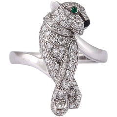 Cartier Enamel Emerald Diamond Gold Panthere de Cartier Ring