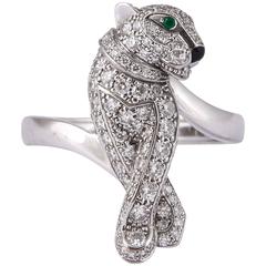 Cartier Enamel Emerald Diamond Gold Panthere de Cartier Ring 6