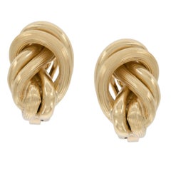 18 Karat Yellow Gold Textured Knot Earrings