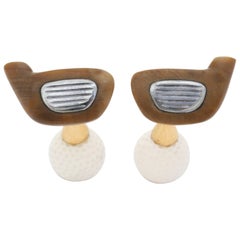 Michael Kanners Carved Wood and Stone Golf Cufflinks