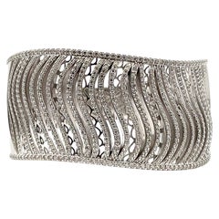 4.52ct, Curved Diamond Cluster Cage Bangle in 14k White Gold