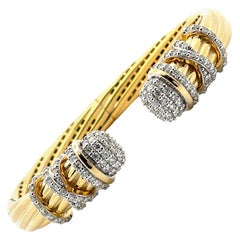 2.41 Carat Diamond Cluster Sculpted Cable Cuff Bangle in 14k White Gold