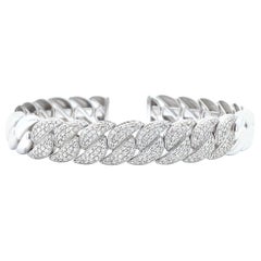 1.50 Carat Diamond Cluster Cuban Chain Link Cuff Bangle in 14k White Gold