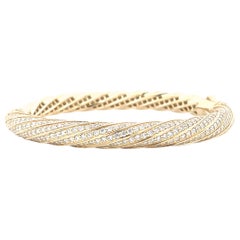 5.74 Carat Diamond Cluster Sculpted Cable Cuff Bangle in 14k Yellow Gold