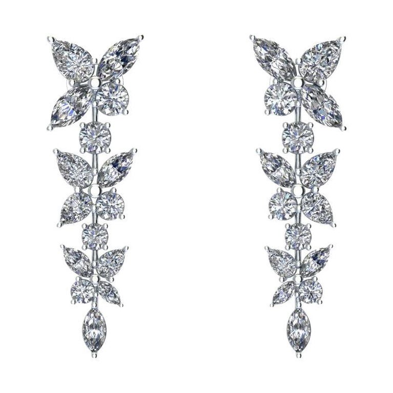 Boucles d'oreilles en platine avec diamants marquises de 4,45 carats en cascade