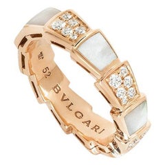 Bvlgari Rose Gold Mother of Pearl & Diamond Serpenti Viper Ring 353239